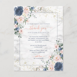 Dusty Blue Blush Roze Goud Bloemen Bruiloft Bedank Briefkaart
