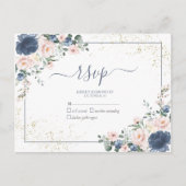 Dusty Blue Blush Roze Gouden Bloemen Geen Menu RSV (Voorkant)