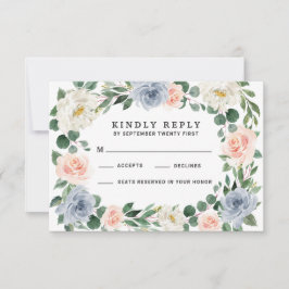 Dusty Blue Blush Roze Peach Bruiloft RSVP Kaarten