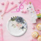 Dusty Blue Blush Roze Rose Botanische bruiloft Papieren Bordje (Feest)