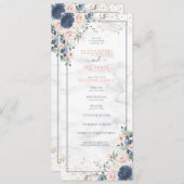 Dusty Blue Blush Roze Waterverf Trouwprogramma Programmakaart (Voorkant / Achterkant)
