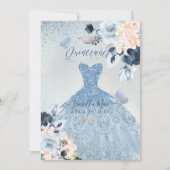 Dusty Blue+Blush Rozen Glitter Gown Quinceanera Kaart (Voorkant)
