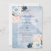Dusty Blue+Blush Rozen Glitter Gown Quinceanera Kaart (Achterkant)
