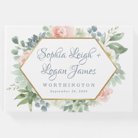 Dusty Blue Blush Succulent Bloementuin Bruiloft Gastenboek (Voorkant)