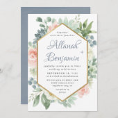 Dusty Blue Blush Succulent Bloementuin Bruiloft Kaart (Voorkant / Achterkant)