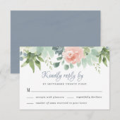 Dusty Blue Blush Succulent Bloementuin Bruiloft RSVP Kaartje (Voorkant / Achterkant)