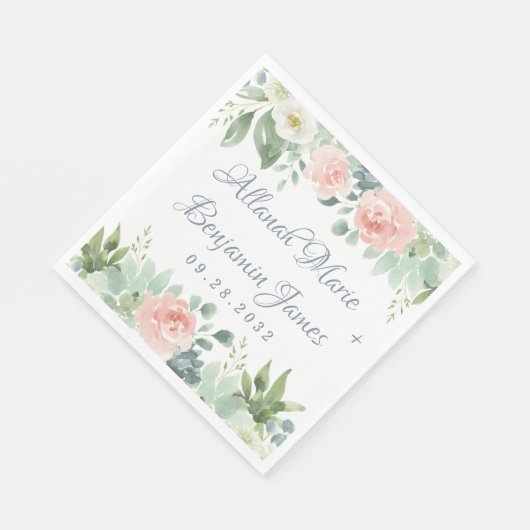 Dusty Blue Blush Succulent Bloementuin Bruiloft Servet (Hoek)