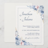 Dusty Blue & Blush Waterverf Bloemen Kaart (Voorkant / Achterkant)