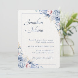 Dusty Blue & Blush Waterverf Bloemen Kaart