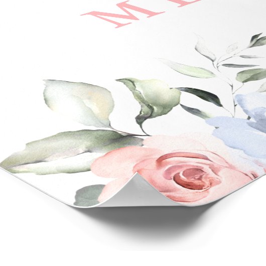 Dusty Blue+Blush Waterverf Rozen Zitten jezelf Poster (Hoek)