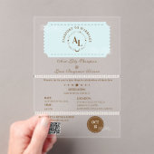 Dusty Blue Boarding Pass Cosmic Wedding Acryl Uitnodigingen (Insitu (Draagbaar))
