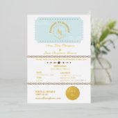 Dusty Blue Boarding Pass Cosmic Wedding Folie Uitnodiging (Staand Voorkant)