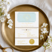 Dusty Blue Boarding Pass Cosmic Wedding Folie Uitnodiging