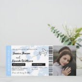 Dusty Blue Boarding pass monogram bruiloft ticket Kaart (Staand voorkant)
