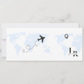 Dusty Blue Boarding Pass Ticket Bruiloft Save The Date (Achterkant)