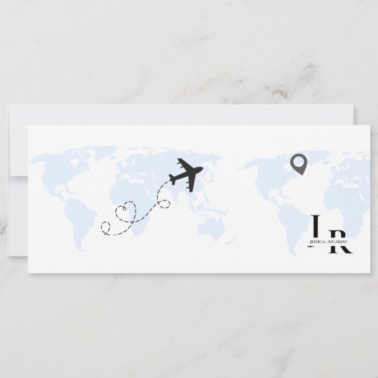 Dusty Blue Boarding Pass Ticket Bruiloft Save The Date (Achterkant)