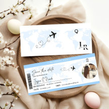 Dusty Blue Boarding Pass Ticket Bruiloft