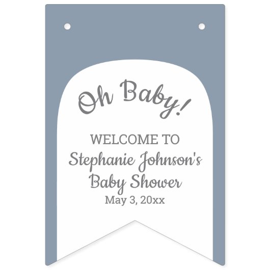Dusty Blue Bohemian Arch Oh Baby Baby shower Vlaggetjes (Derde vlag)