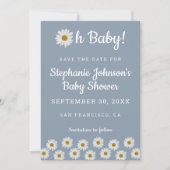 Dusty Blue Bohemian Daisies Oh Baby Baby shower Save The Date (Voorkant)
