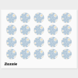 Dusty Blue Bohemian Daisy Flower Round Sticker