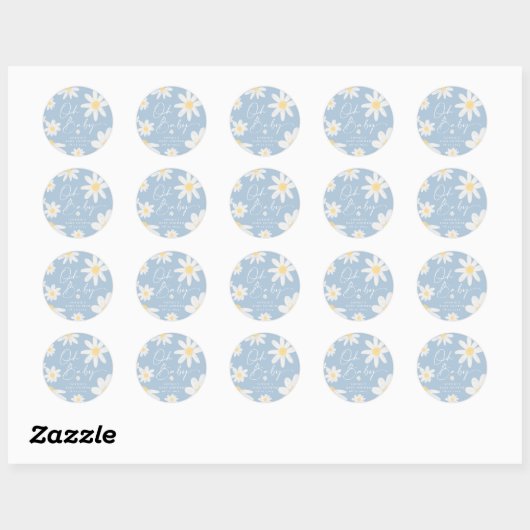 Dusty Blue Bohemian Daisy Flower Round Sticker (Vel)