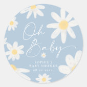 Dusty Blue Bohemian Daisy Flower Round Sticker (Voorkant)