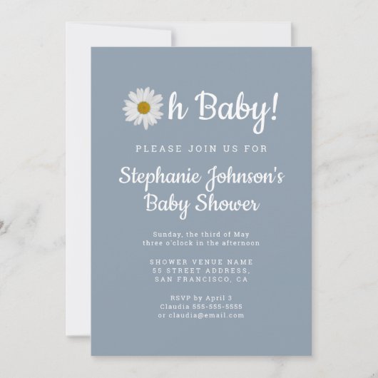 Dusty Blue Bohemian Daisy Oh Baby Baby shower Kaart (Voorkant)