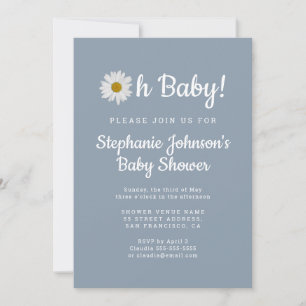 Dusty Blue Bohemian Daisy Oh Baby Baby shower Kaart
