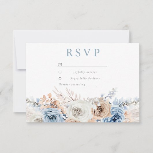 Dusty Blue Bohemian Floral All Occasions & Weddens RSVP Kaartje (Voorkant)