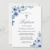 Dusty Blue Bohemian Floral Baptism Christening Kaart (Voorkant)