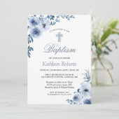 Dusty Blue Bohemian Floral Baptism Christening Kaart (Staand voorkant)