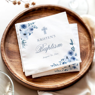 Dusty Blue Bohemian Floral Baptism Christening Servet