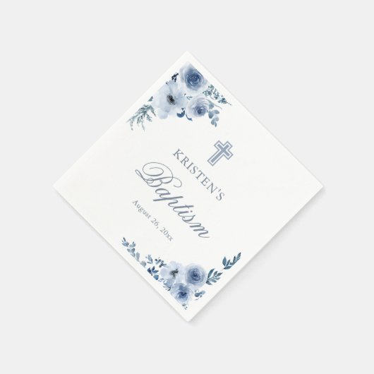 Dusty Blue Bohemian Floral Baptism Christening Servet (Hoek)