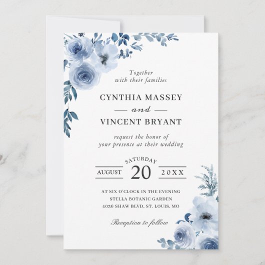Dusty Blue Bohemian Floral Boho Wedding Kaart (Voorkant)