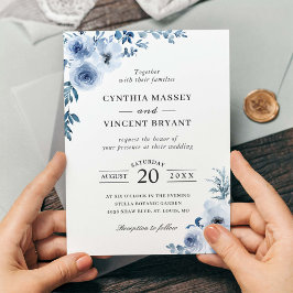 Dusty Blue Bohemian Floral Boho Wedding Kaart
