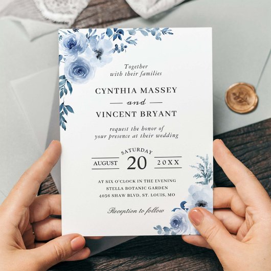 Dusty Blue Bohemian Floral Boho Wedding Kaart