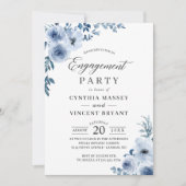 Dusty Blue Bohemian Floral Engagement Party Kaart (Voorkant)