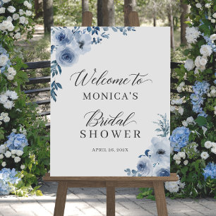 Dusty Blue Bohemian Floral Vrijgezellenfeest Sign Poster