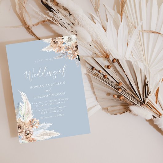 Dusty Blue Bohemian Floral Wedding Kaart