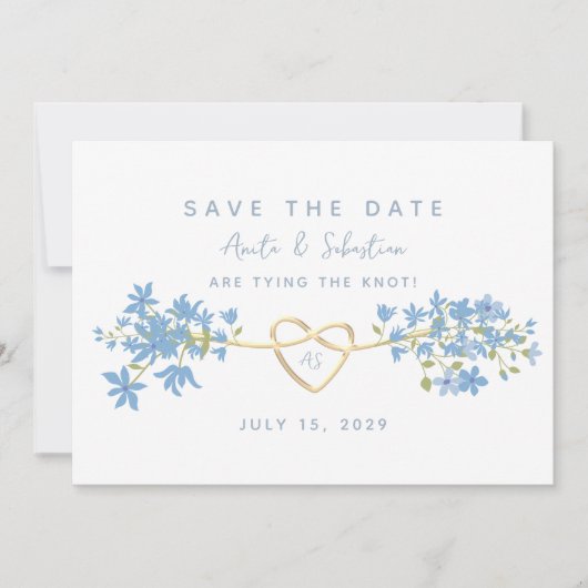 Dusty Blue Bohemian Floral Wedding Save The Date (Voorkant)