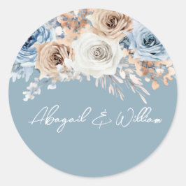 Dusty Blue Bohemian Floral Wedding Verloving Ronde Sticker