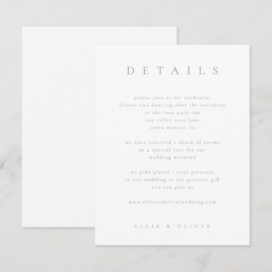 Dusty Blue Boho 1 Details Huwelijk Modern Informatiekaartje (Voorkant / Achterkant)