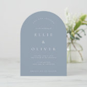 Dusty Blue Boho Arch Modern Wedding Kaart (Staand voorkant)