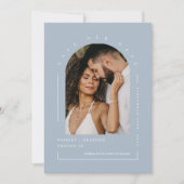 Dusty Blue Boho Arch Photo QR Code Save Our Date Kaart (Voorkant)