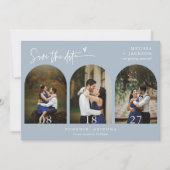 Dusty Blue Boho Arch Photo QR Code Save the Date Kaart (Voorkant)