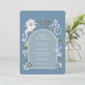 Dusty Blue Boho Baby in Bloom Baby shower Kaart (Staand voorkant)