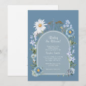 Dusty Blue Boho Baby in Bloom Baby shower Kaart (Voorkant / Achterkant)