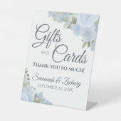 Dusty Blue Boho Bloemen Huwelijkscadeaus & Kaarten Reclamebord Met Voetstuk (Voorkant)
