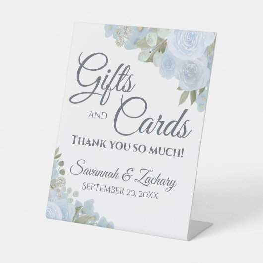 Dusty Blue Boho Bloemen Huwelijkscadeaus & Kaarten Reclamebord Met Voetstuk (Voorkant)