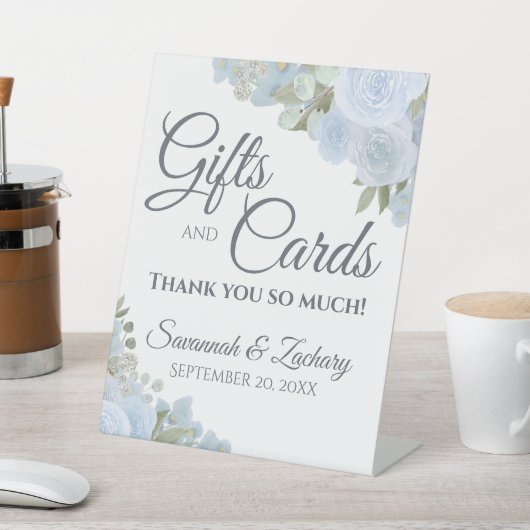 Dusty Blue Boho Bloemen Huwelijkscadeaus & Kaarten Reclamebord Met Voetstuk (Insitu)